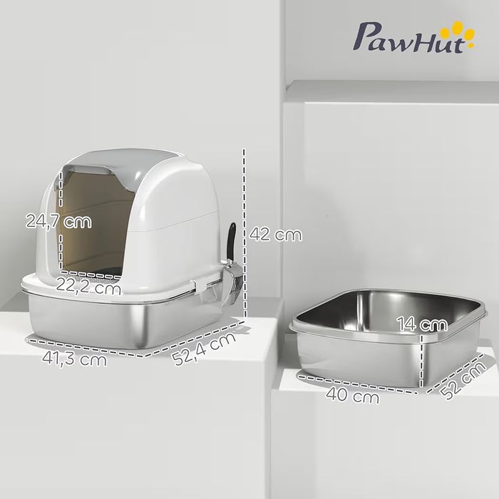 Caixa areia gatos Premium - PawHut XL aço inoxidável