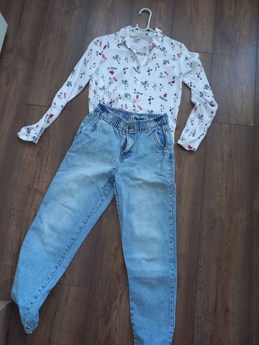 Spodnie jeansowe plus koszula r 152/158