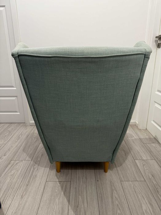 IKEA STRANDMON + podnóżek | jasna zieleń | wygodny fotel uszak
