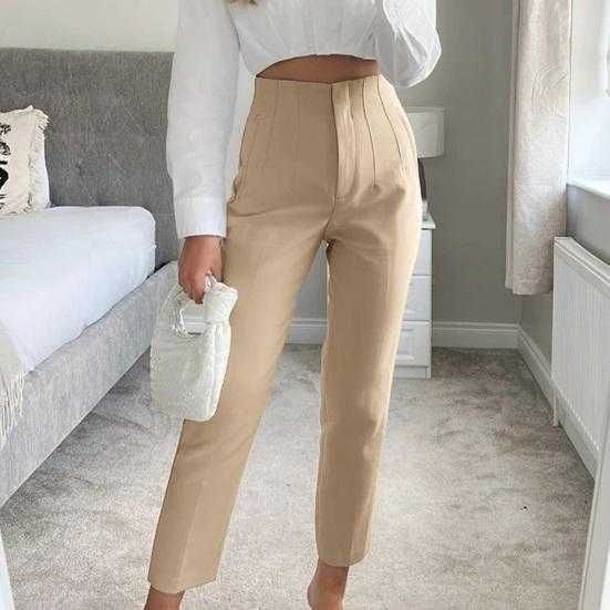 Zara бежеві кремові штани брюки висока посадка зара