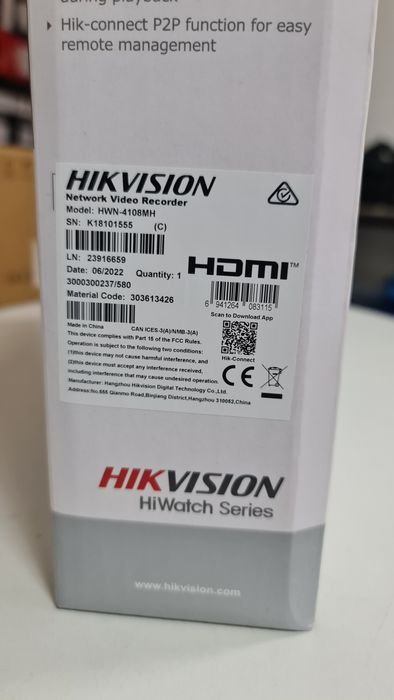 Gravador de videovigilância 8 canais por IP HIK VISION