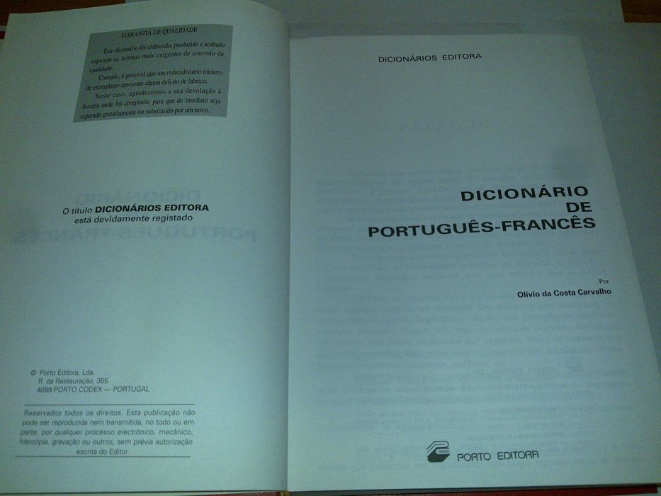 dicionário português-francês e francês-português -olívio cost carvalho