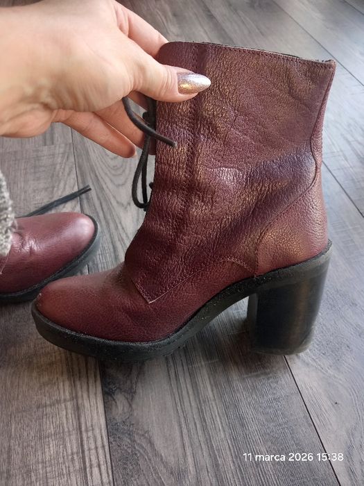 Wysokie botki na słupku burgund polkozaki H&M 37
