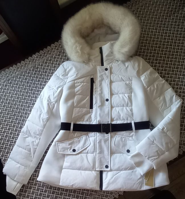 Michael Kors MK biała kurtka z kapturem i futerkiem roz L nowa