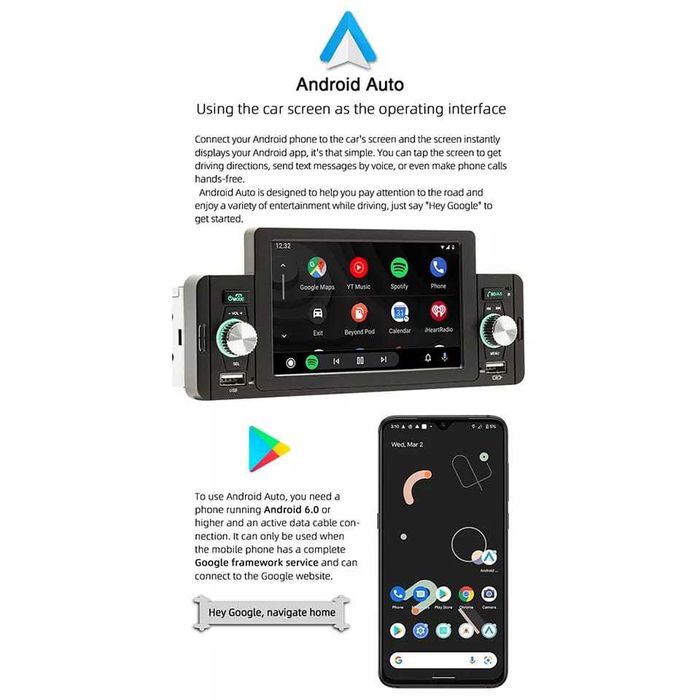 Auto-rádio Android 1 DIN 5 polegadas (Autocaravana / Campervan)