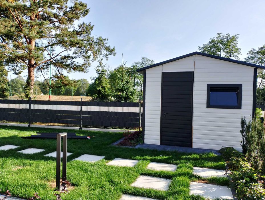 Domek Narzędziowy Grafit Mat z Wiatą w Cenie