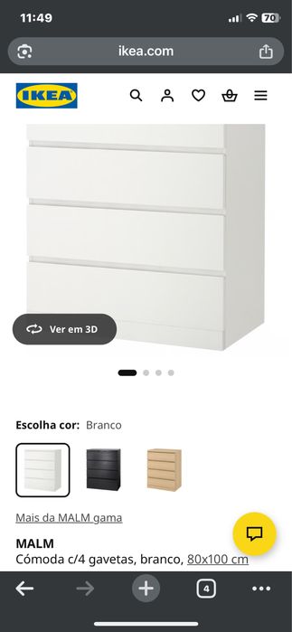 Cómoda c/4 gavetas, branco, 80x100 cm