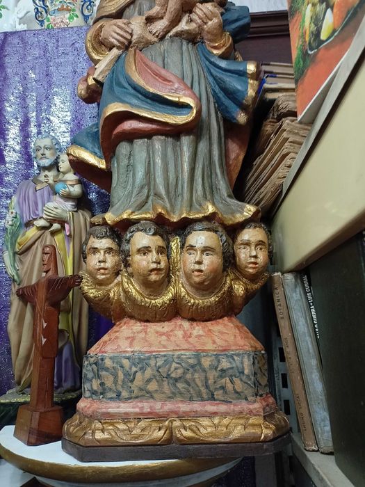 Figura Nossa Sra Menino Madeira Policromada XVIII XIX 2