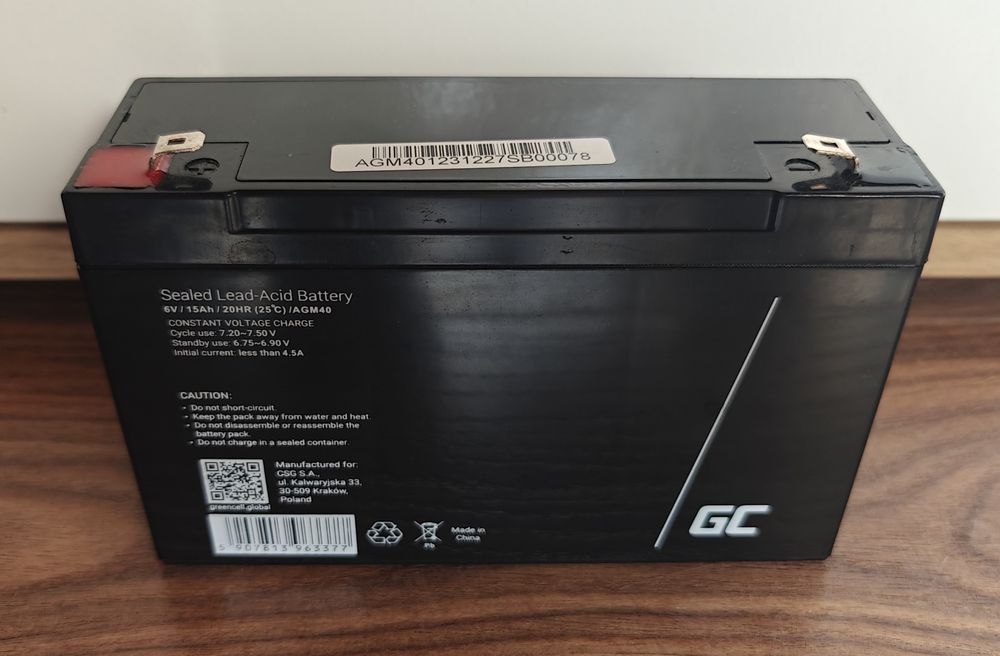 Akumulator Green Cell 6V 15Ah nowy