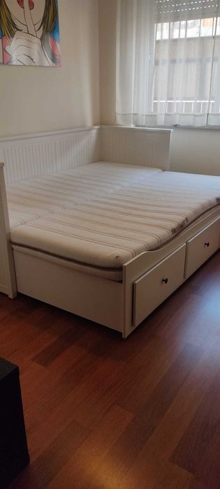 Cama de solteiro/casal com 3 gavetas HEMNES/branco