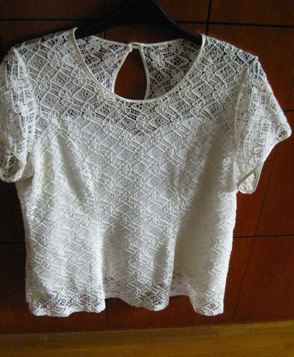 Blusa de Renda Elegante Cor Pérola XL