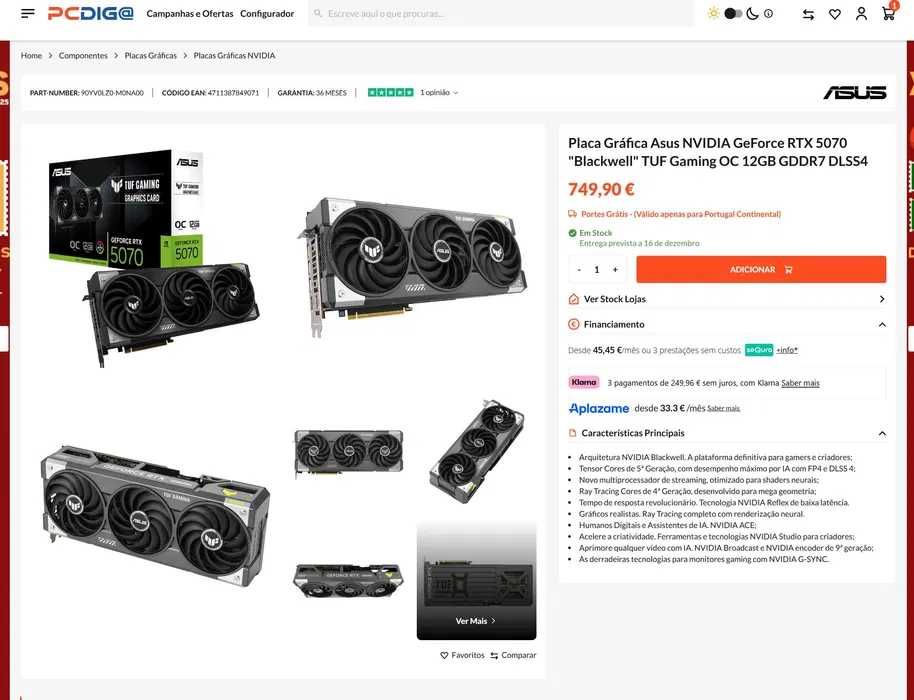 RTX 5070 12GB OC asus TUF