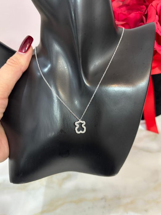 Srebrny naszyjnik z zawieszką miś cyrkonie stal chirurgiczna nierdzewn