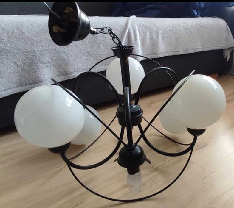 Żyrandol lampa sufitowa Teldon 1 czarna okrągłe klosze PRL