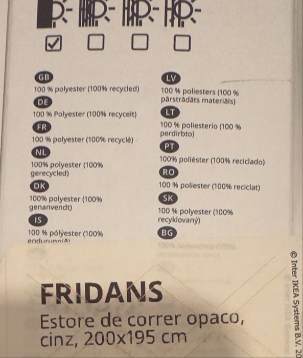 Estore de correr opaco, cinza, 200x195 cm