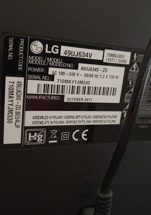 Smart TV LG 49" 4K Ultra HD (Modelo 49UJ634V) + Suporte de Parede – Bom Estado