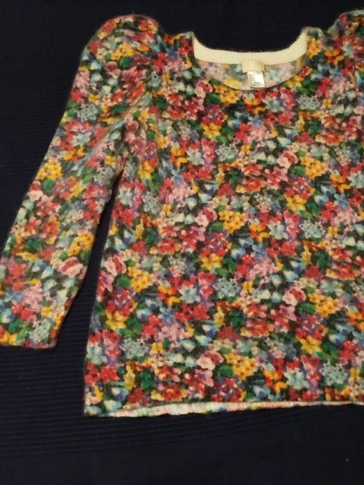 Sweter z bufkami w kwiatki z moherem H&M L 40