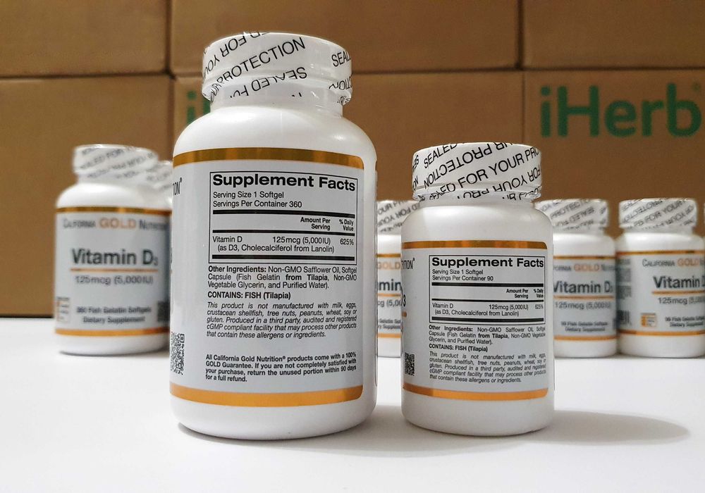Вітамін Д3, 5000 мо (125 мкг), 90 та 360 капсул, California GN (США)