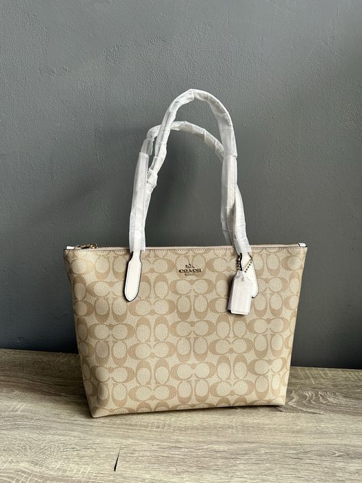 Сумка шопер Coach Zip Tote коричнева/бежева