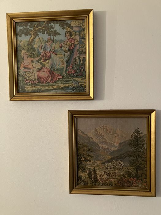Tapeçaria francesa vintage medieval 4 quadros. 27x27cn