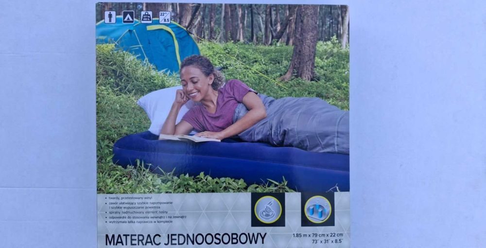 Materac jednoosobowy dmuchany + parasol plażowy