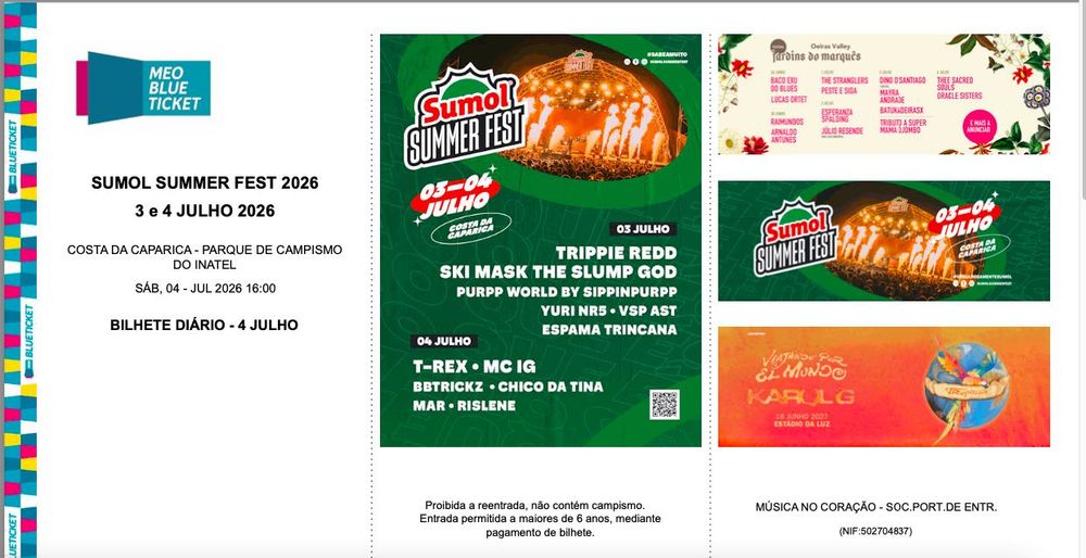 Bilhete duplo - Sumol Summer fest 2026