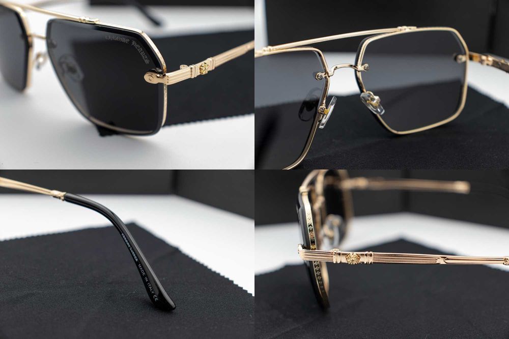 Чоловічі сонцезахисні окуляри Chrome Hearts | UV400 | квадратна лінза | футляр в комплекті | металева оправа