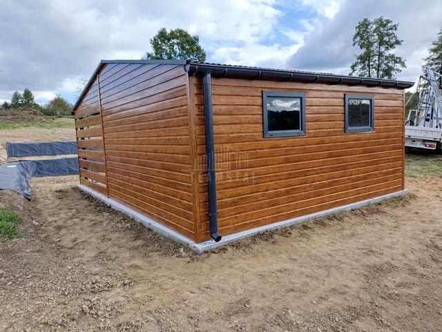 Garaż blaszany 5x6m + wiata 4m Brama uchylna drzwi 3x okno rynny TS845