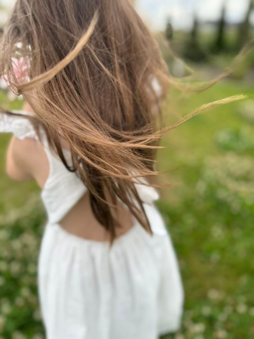 Nowość Zula Handmade biała sukienka ażurowa wiązana muślinowa 110 cm