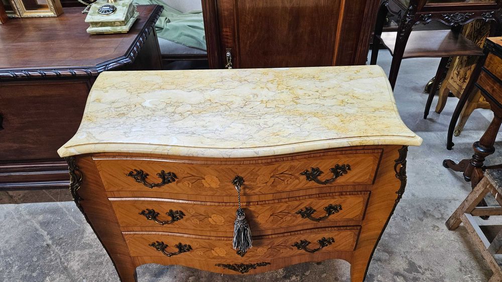 Antyk  Stara Piękna Komoda masywna beczka z marmurem nr1