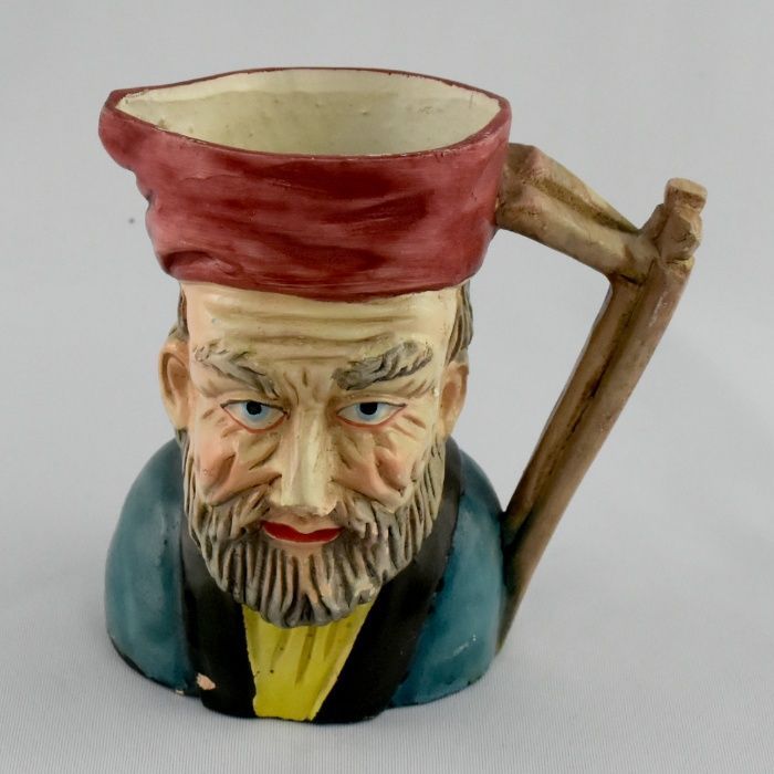 Caneca faiança antropomórfica, cabeça de velho, pintada à mão