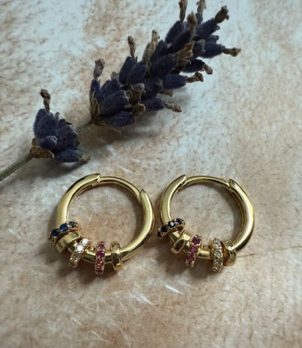 Pozlacane kolczyki koleczka z cyrkoniami, srebro 925, NOWE