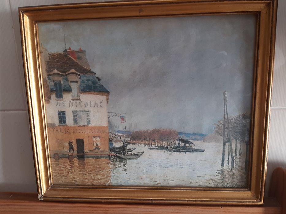 Quadro, pintado a óleo, com moldura dourada, dimensões  27x32cm
