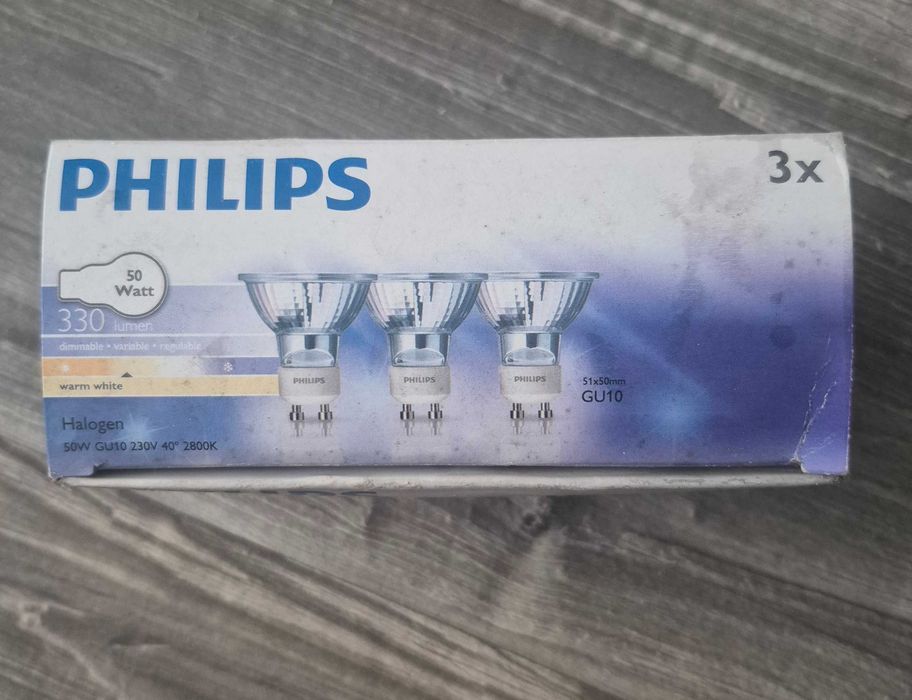 Philips Halogen GU10 50W 2800K 330 lm 3 szt. Ściemnialne NOWE