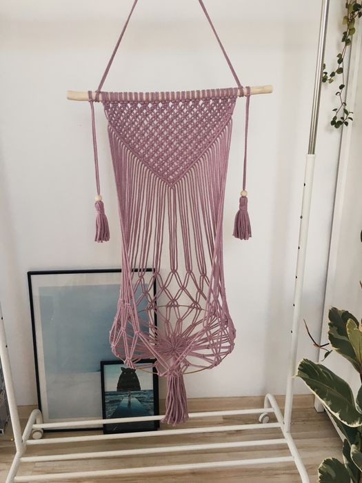 Hamak boho huśtawka dla kota diy makrama kolor brudny róż