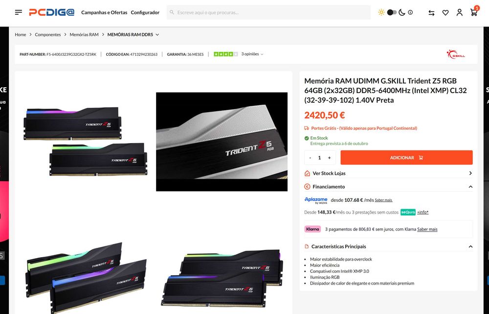 Gskill Trident Z5 RGB 64GB (2x32GB) DDR5-6400MHz CL32