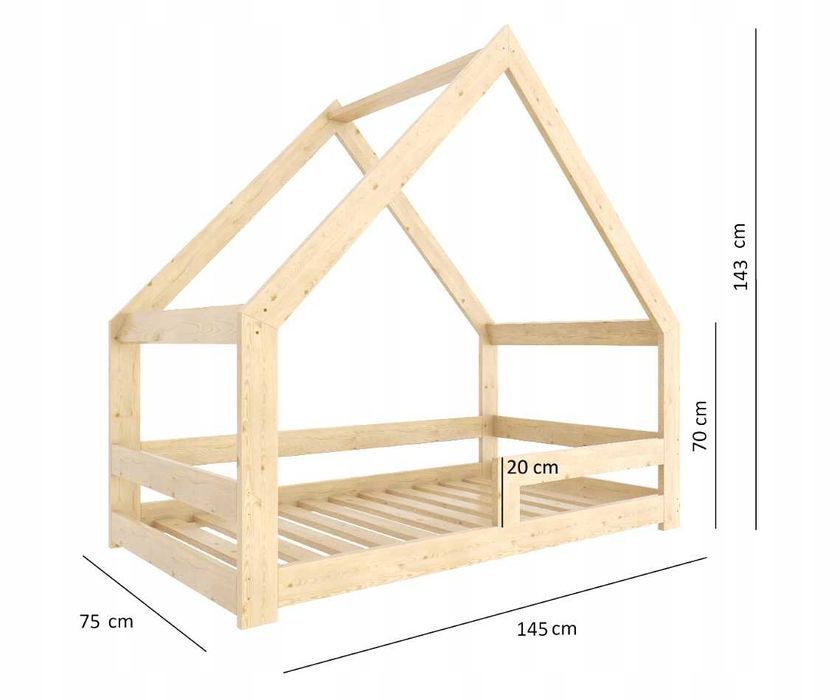Łóżeczko drewniane domek 70x140 z materacem