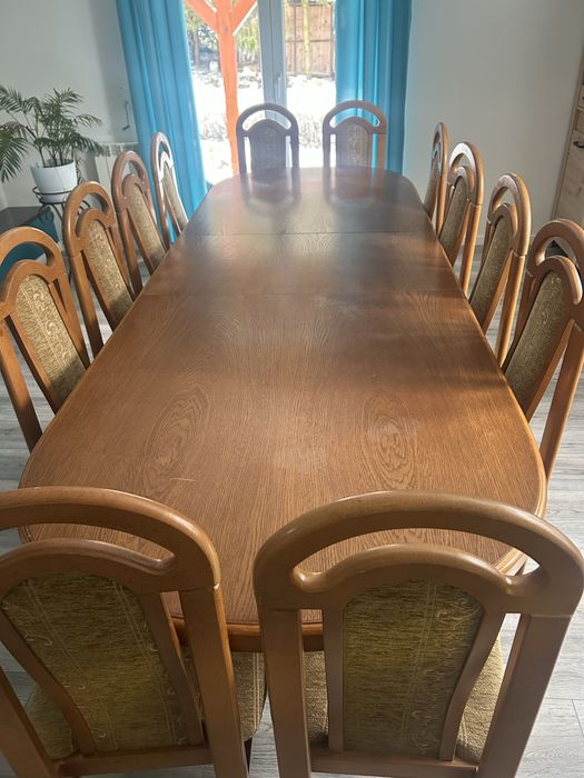 Stół debowy owalny 3m x 103 cm+ 12 krzeseł