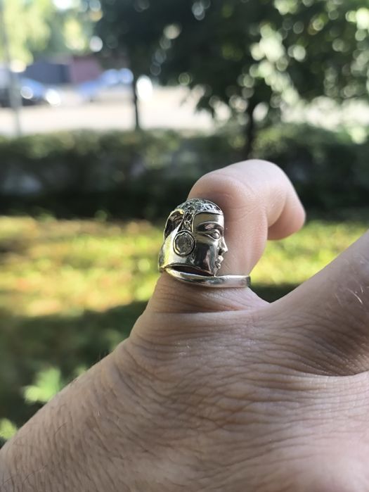 Srebrny stary artystyczny pierścionek twarz ,vintage