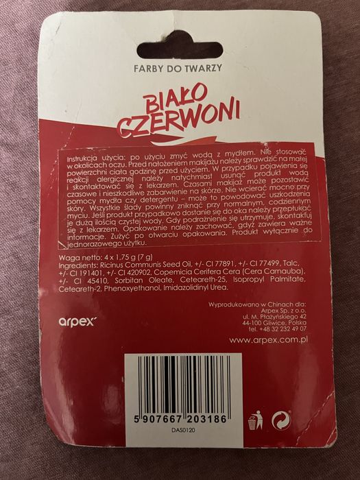 Farby do twarzy biało czerwoni arpex