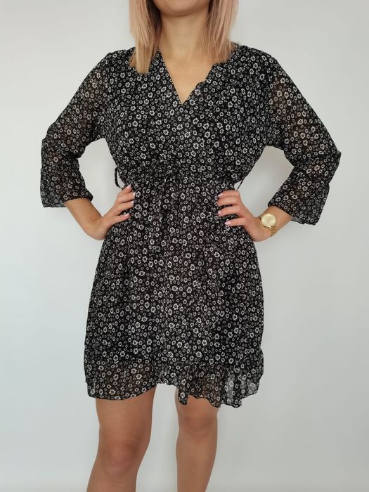 Sukienka z falbanką w drobne kwiatuszki jesień nowa z metką