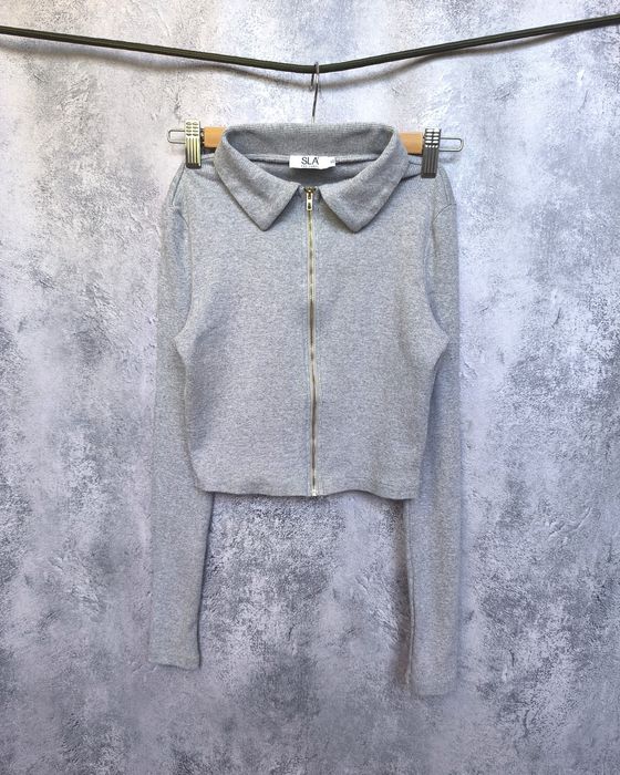 Кофта на змійці у рубчик поло реглан лонг