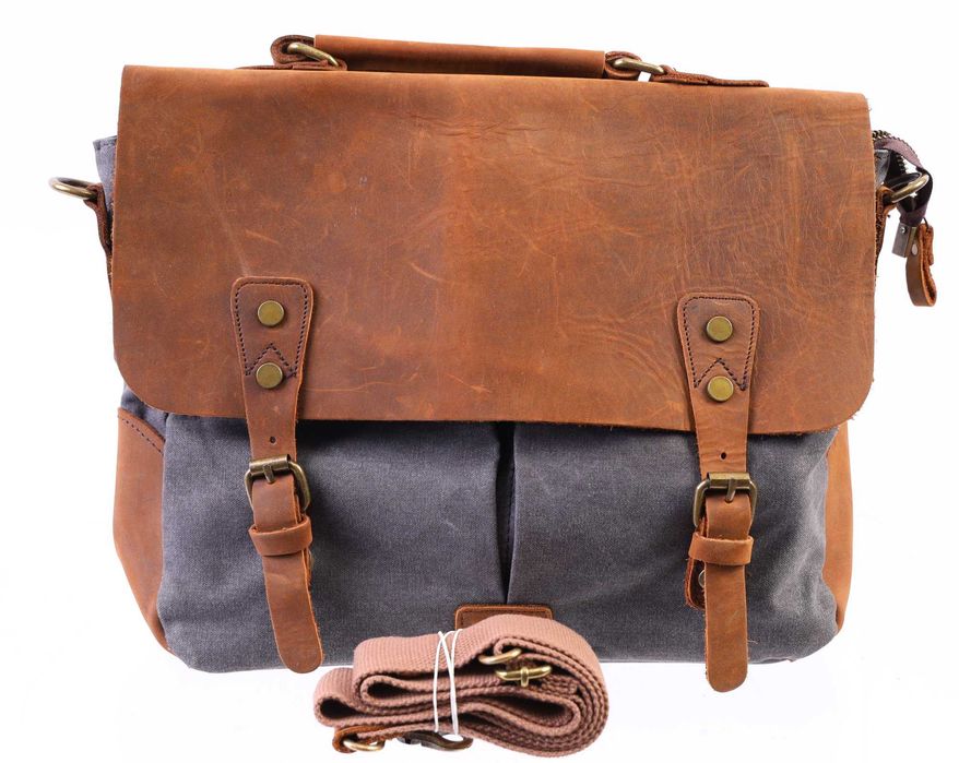 Torba na laptopa GEARONIC NOWA skóra + materiał brąz szara