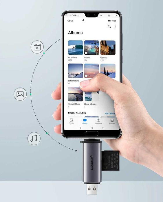 Кардрiдер 2в1 UGREEN CM185 USB-C/USB-A Card Reader (50706) SD/TF card