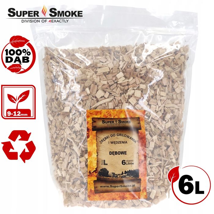 Zrębki Wędzarnicze Super Smoke DĄB KL-10 (9-12mm) Large 6L Doypack