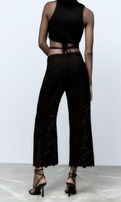 Штаны чорні  ажурні, з вишивкою рішельє Zara (розмір S / EUR 36)