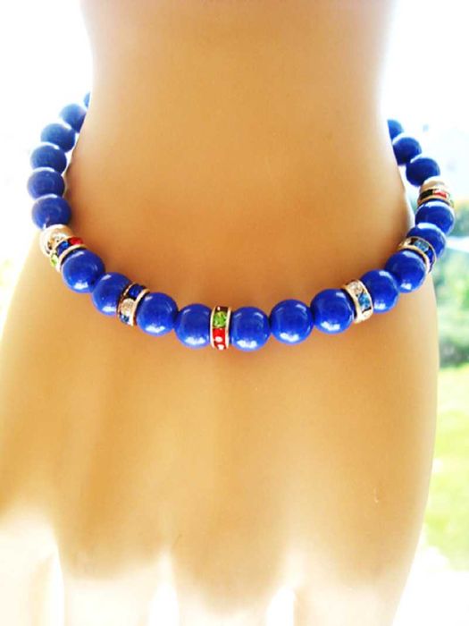 Bransoletka Koralik Na Gumce Granatowa Cyrkonie Stal Chirurgiczna