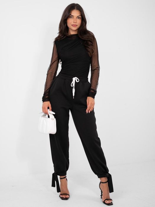 Czarne Spodnie Dresowe Damskie Wysoki Stan Joggery ITALY MODA