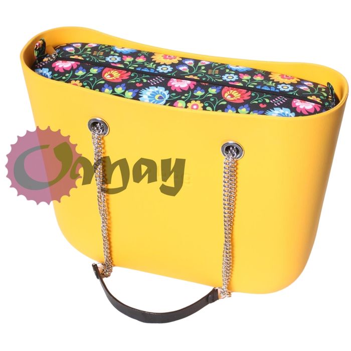 Czarny organizer do OBAG STANDARD folk kwiaty 2 kieszenie wkład OMAY