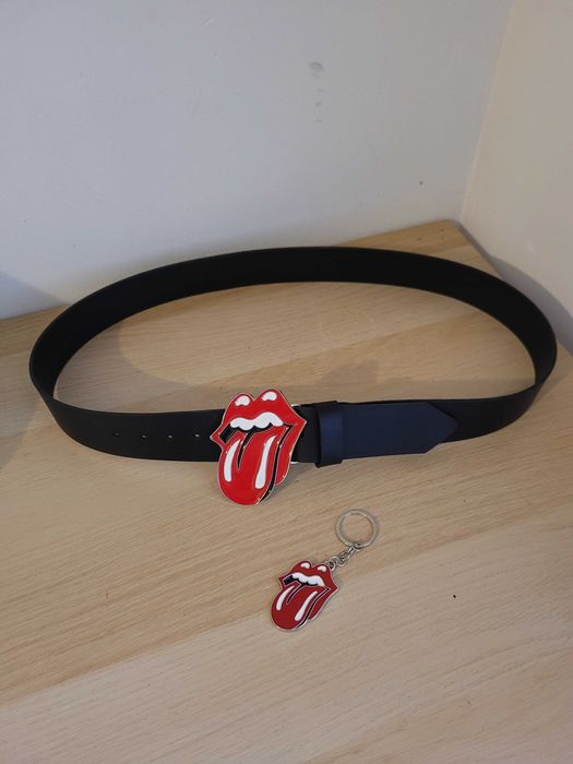 Zestaw skórzany pasek ręcznie + brelok z klamrą The Rolling stones